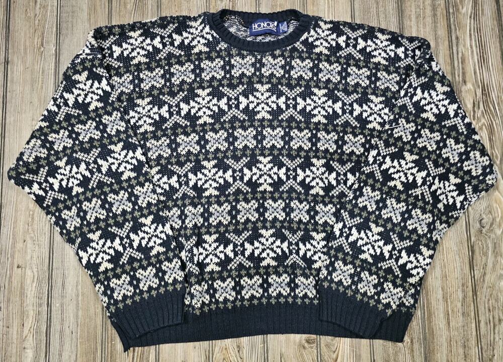 Vintage 90s Honors Knit Fall Fair Isle Pattern Sweater Men’s 2XL Grandpa